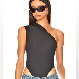 NWOT Miaou Jade Grey Black Jersey One-Shoulder Bodysuit Revolve FWRD Shopbop